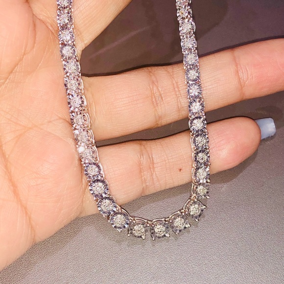 10k white gold Vermeil Genuine REAL diamond women’s tennis chain Stunning Gift! - Picture 7 of 11